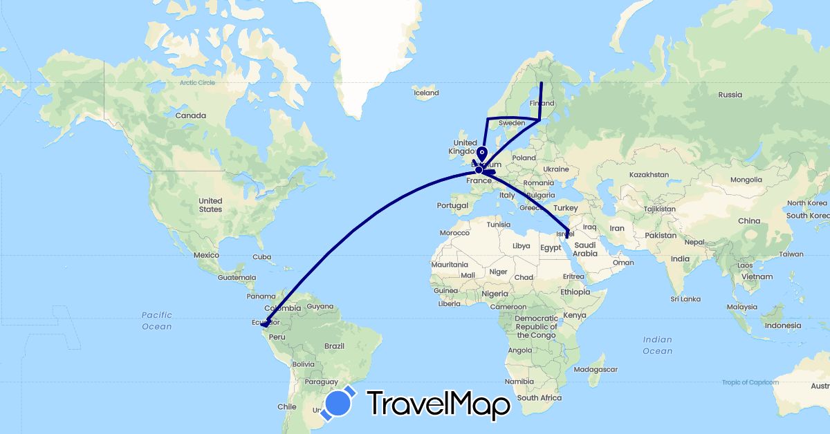 TravelMap itinerary: driving in Ecuador, Finland, France, United Kingdom, Jordan, Norway (Asia, Europe, South America)